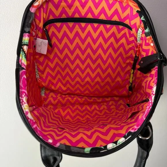 Vintage Vera Bradley Ziggy Zinnia Floral Print Leather Handle Shoulder Bag Purse - Picture 6 of 9